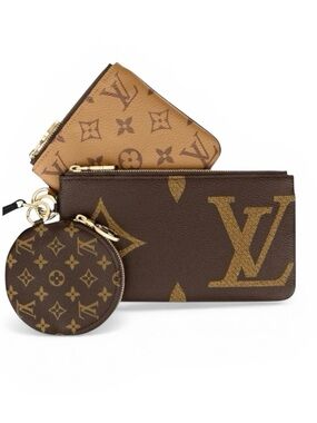 Louis Vuitton Monogram Trio Pochette Reverse Giant & Mini Wristlet with Dust Bag